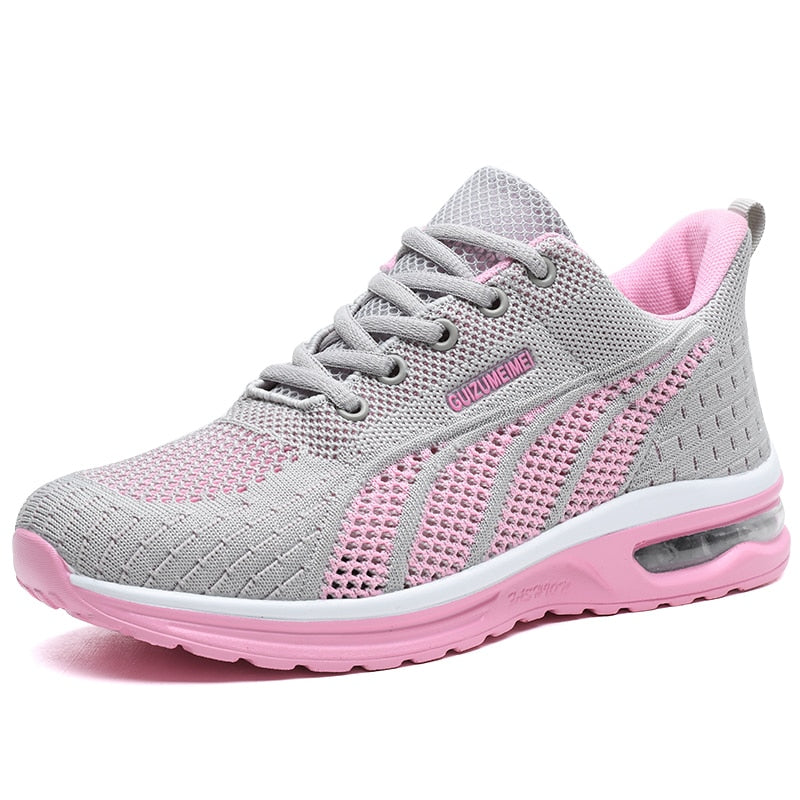 Damen Laufschuhe mit Luftpolster und Atmungsaktivem Mesh-Graurosa-35-Luzern Mode
