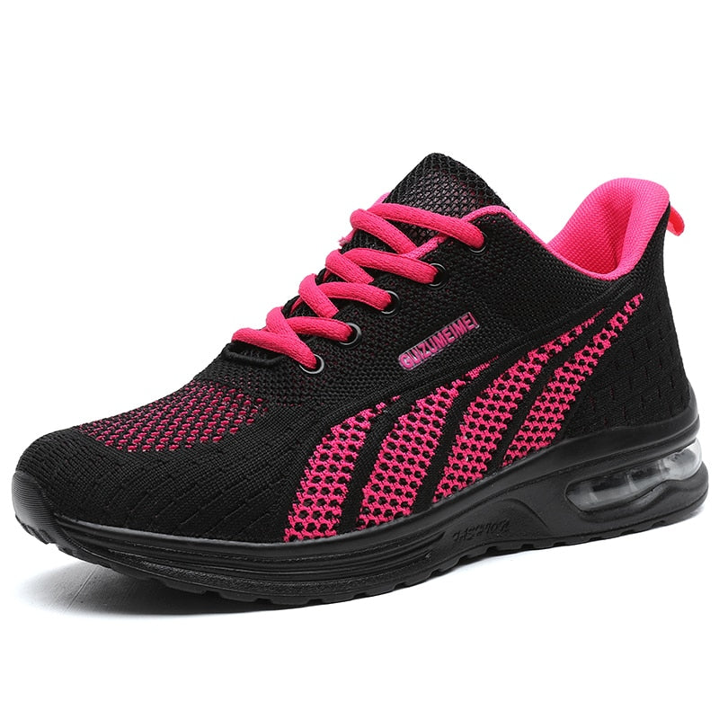 Damen Laufschuhe mit Luftpolster und Atmungsaktivem Mesh-Schwarz-Rosa-35-Luzern Mode