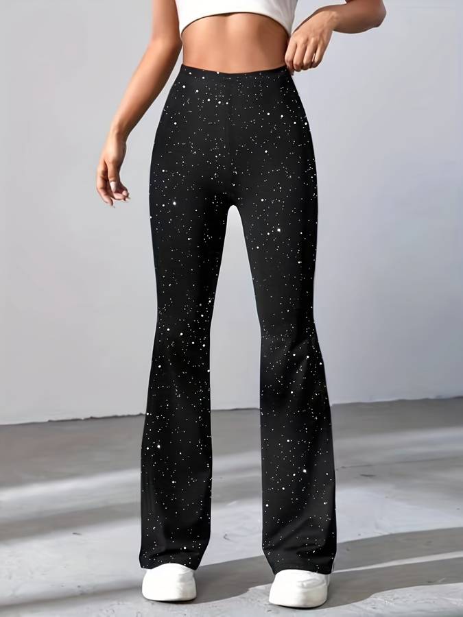 Damen Yogahose mit Sternenmuster - Bequeme Fitnesshose-S-Schwarz-Luzern Mode