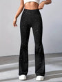 Damen Yogahose mit Sternenmuster - Bequeme Fitnesshose-S-Schwarz-Luzern Mode