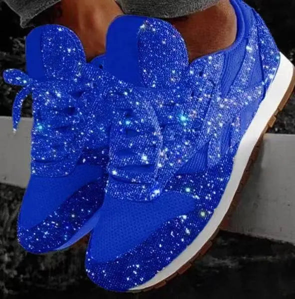 Damen Sneaker Glitzer | Trendy Schuhe Alltag Party | Komfort | Rutschfest-Blau-35-Luzern Mode