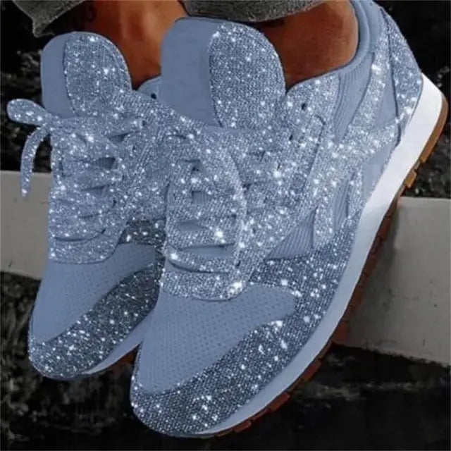 Damen Sneaker Glitzer | Trendy Schuhe Alltag Party | Komfort | Rutschfest-Hellblau-35-Luzern Mode