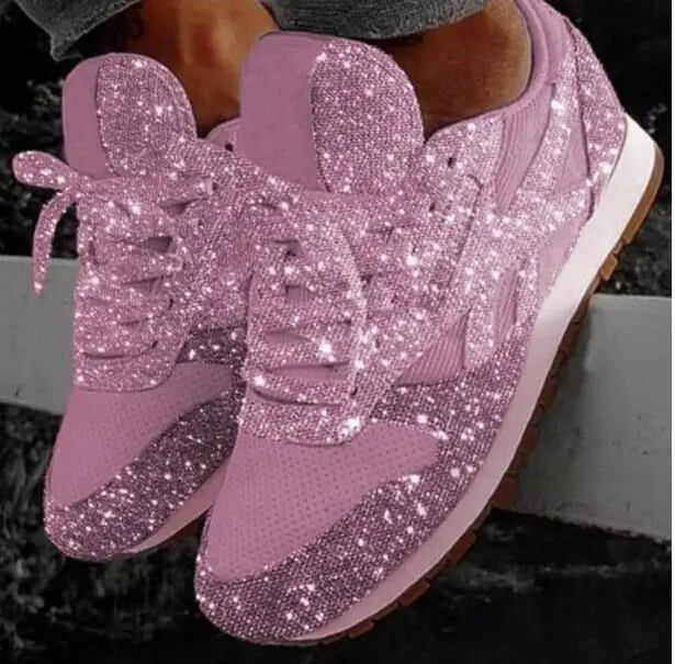 Damen Sneaker Glitzer | Trendy Schuhe Alltag Party | Komfort | Rutschfest-Rosa-35-Luzern Mode
