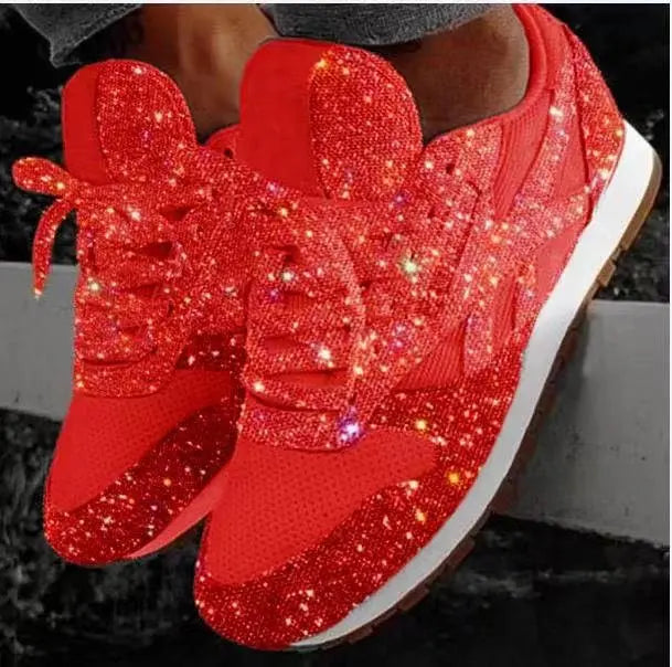 Damen Sneaker Glitzer | Trendy Schuhe Alltag Party | Komfort | Rutschfest-Rot-35-Luzern Mode