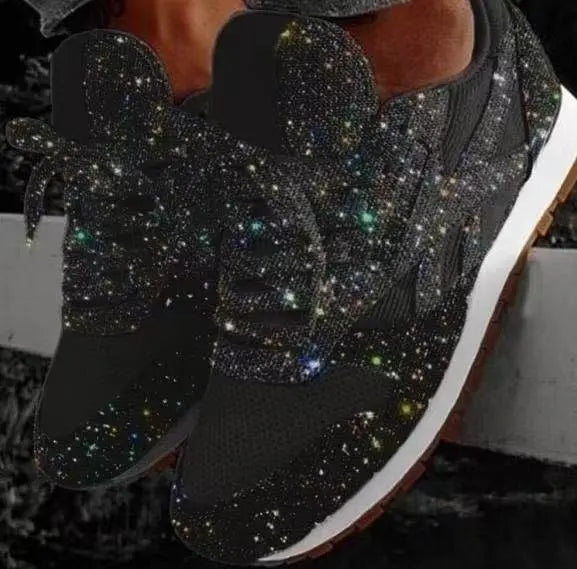 Damen Sneaker Glitzer | Trendy Schuhe Alltag Party | Komfort | Rutschfest-Schwarz-35-Luzern Mode