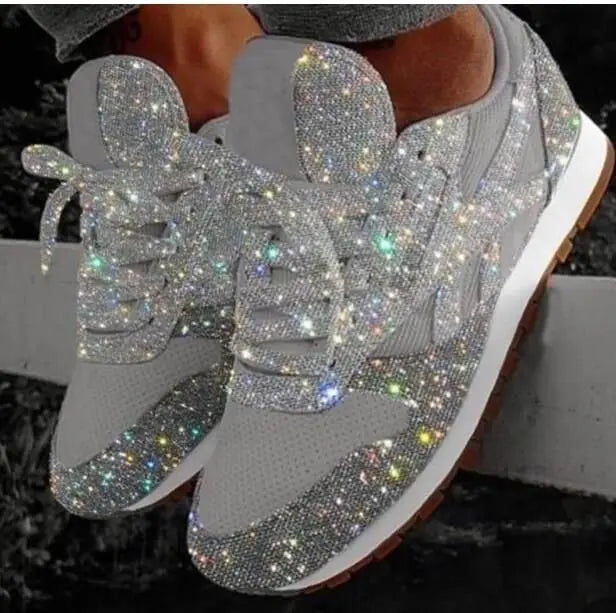 Damen Sneaker Glitzer | Trendy Schuhe Alltag Party | Komfort | Rutschfest-Silber-35-Luzern Mode