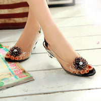 Damen Sandaletten | Fersenriemen | 7cm Höhe | Fischmund | Glitzernd-Schwarz-35-Luzern Mode