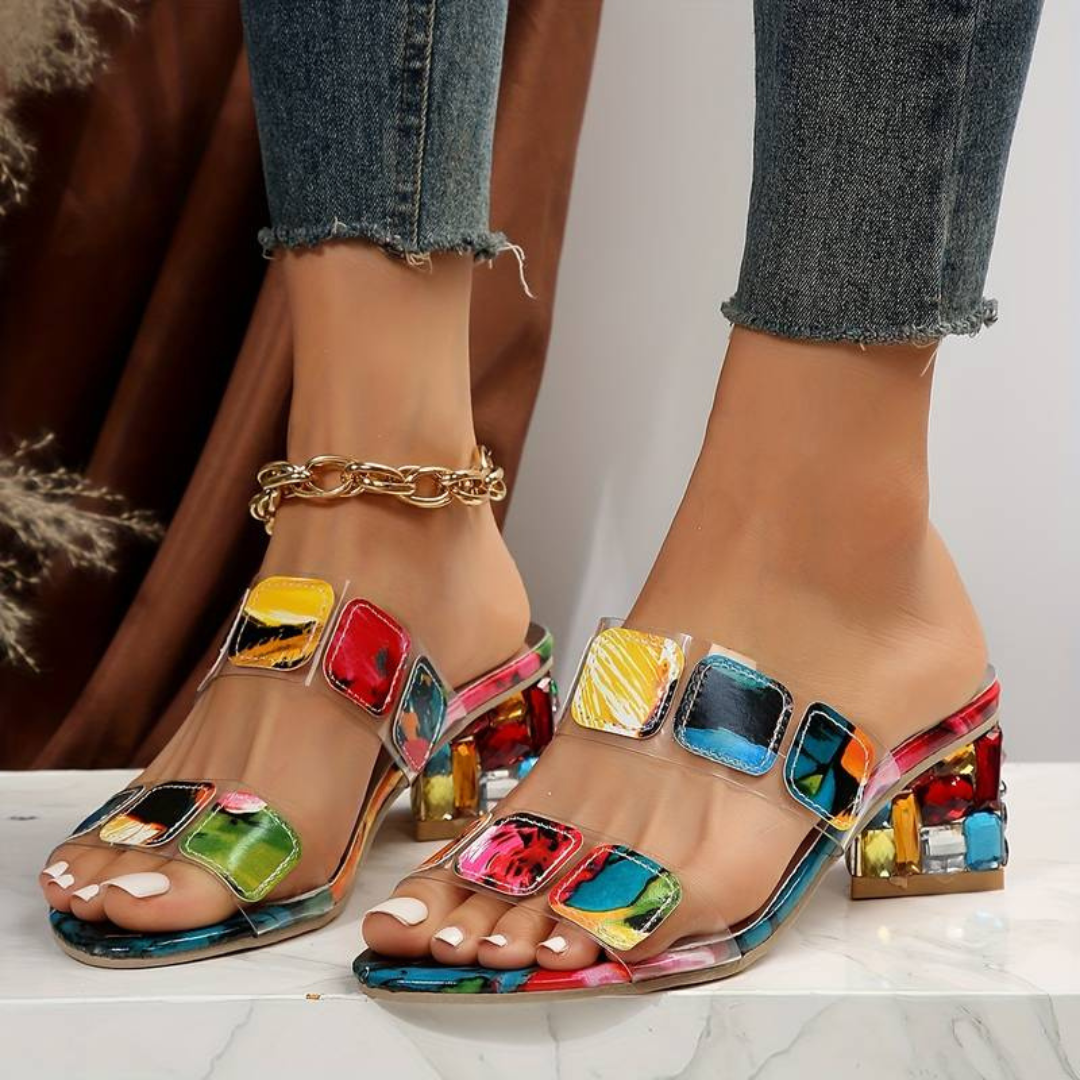 Damen Sandalen | Glitzernd | Mehrfarbig | Offenes Design | Slip-On-35-Luzern Mode