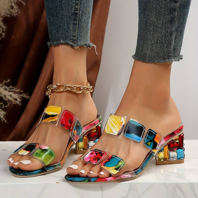 Damen Sandalen | Glitzernd | Mehrfarbig | Offenes Design | Slip-On-35-Luzern Mode