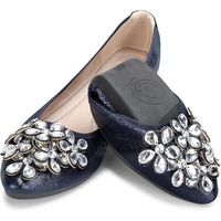 Damen Ballerinas mit Strasssteinen für Hochzeit und Party-Blau-36-Luzern Mode