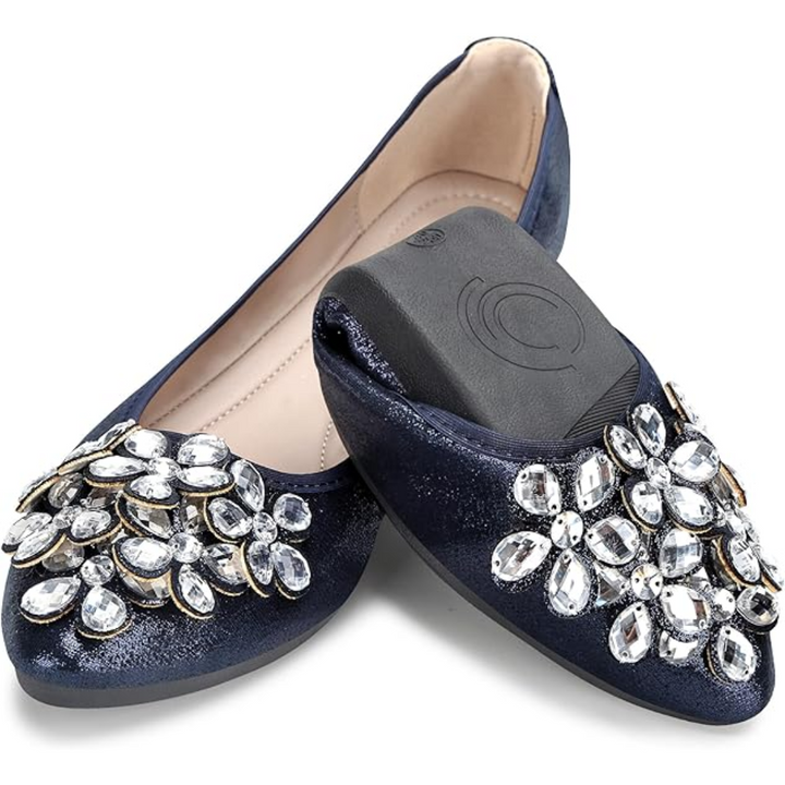 Damen Ballerinas mit Strasssteinen für Hochzeit und Party-Blau-36-Luzern Mode