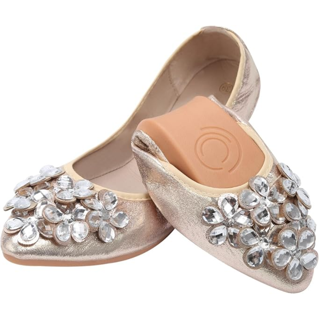 Damen Ballerinas mit Strasssteinen für Hochzeit und Party-Gold-36-Luzern Mode