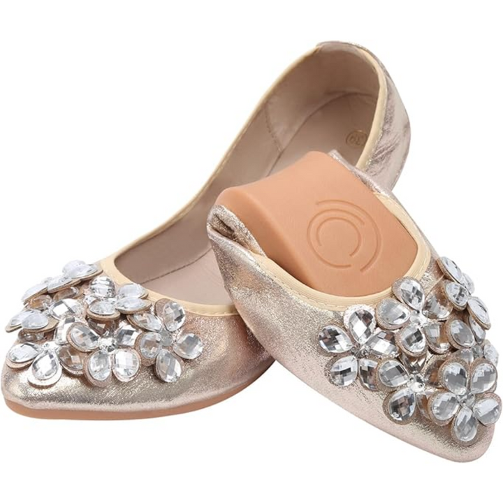 Damen Ballerinas mit Strasssteinen für Hochzeit und Party-Gold-36-Luzern Mode