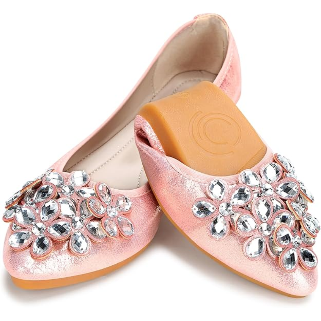 Damen Ballerinas mit Strasssteinen für Hochzeit und Party-Rosa-36-Luzern Mode