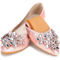 Damen Ballerinas mit Strasssteinen für Hochzeit und Party-Rosa-36-Luzern Mode