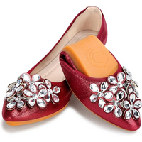 Damen Ballerinas mit Strasssteinen für Hochzeit und Party-Rot-36-Luzern Mode