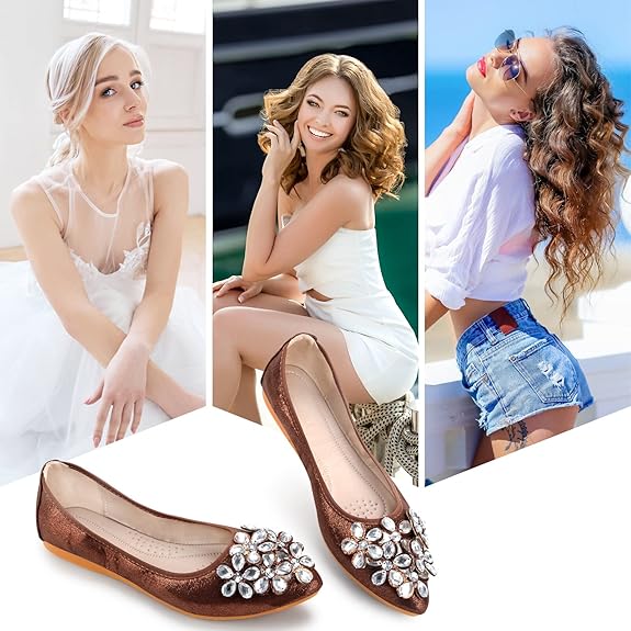 Damen Ballerinas mit Strasssteinen für Hochzeit und Party-Luzern Mode