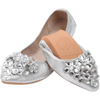 Damen Ballerinas mit Strasssteinen für Hochzeit und Party-Silber-36-Luzern Mode