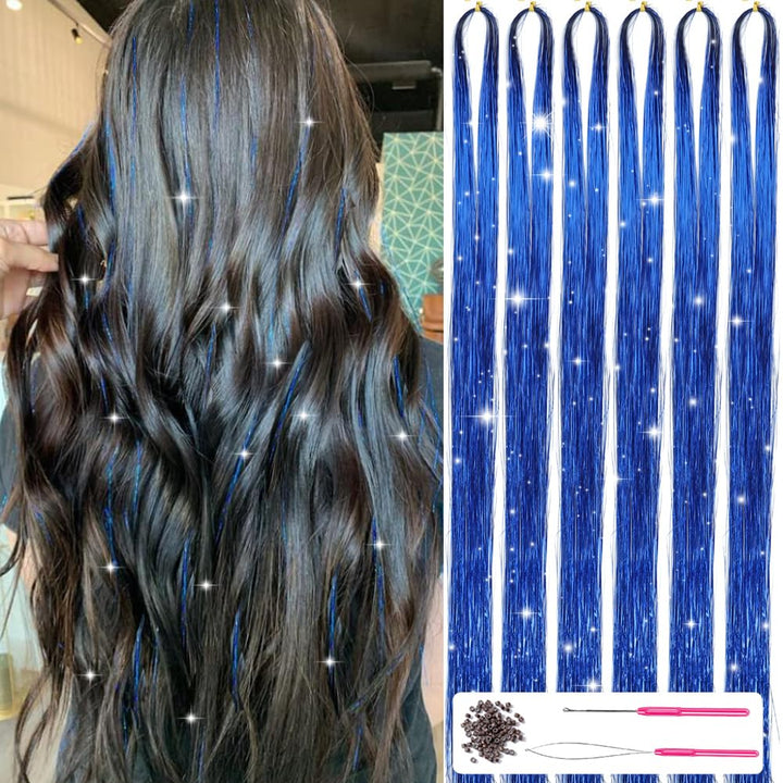 Glitzernde Haarsträhnen Extensions - 1200+ Strähnen Set-Blau-Luzern Mode