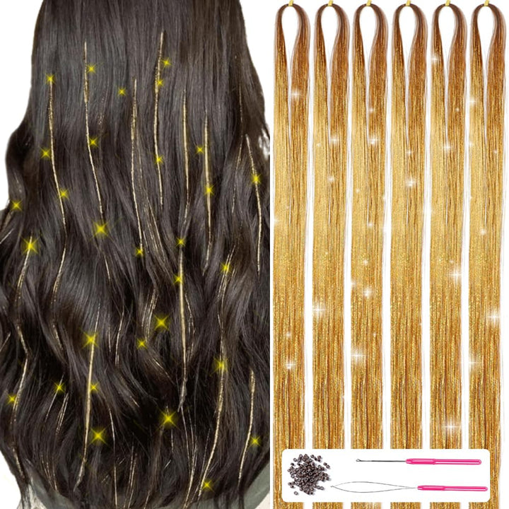 Glitzernde Haarsträhnen Extensions - 1200+ Strähnen Set-Gold-Luzern Mode