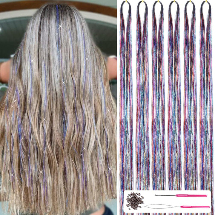 Glitzernde Haarsträhnen Extensions - 1200+ Strähnen Set-Regenbogen-Luzern Mode