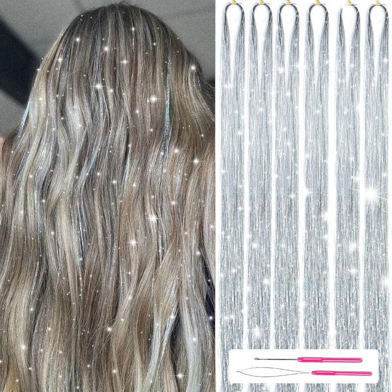 Glitzernde Haarsträhnen Extensions - 1200+ Strähnen Set-Silber-Luzern Mode