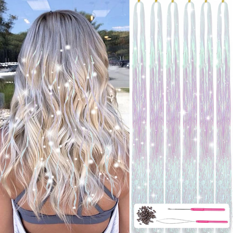 Glitzernde Haarsträhnen Extensions - 1200+ Strähnen Set-Weiß-Rosa-Luzern Mode