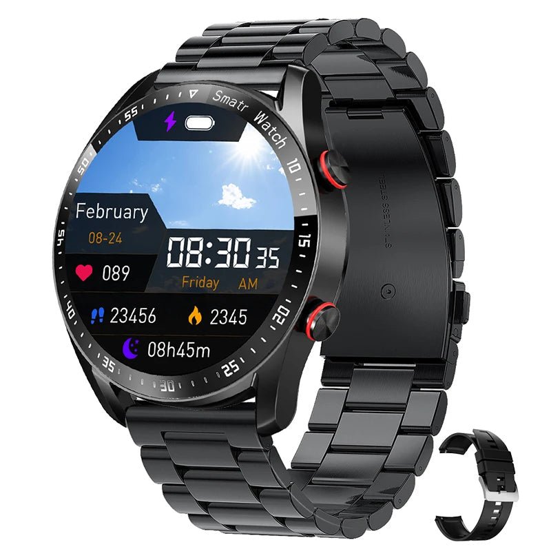 Herren Smartwatch mit Fitness-Tracker und Herzfrequenzmesser-Schwarz Stahl-Luzern Mode