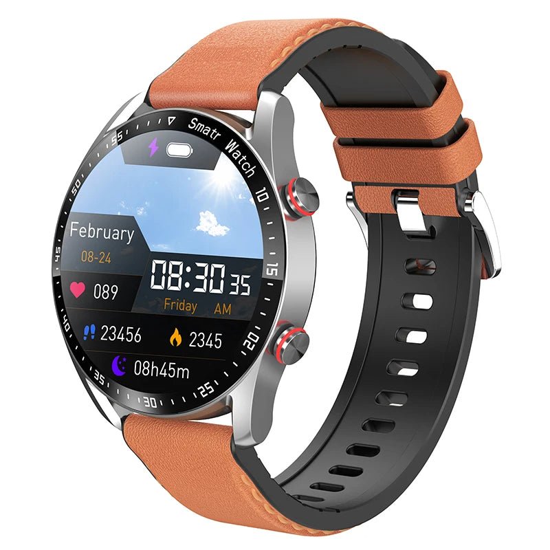 Herren Smartwatch mit Fitness-Tracker und Herzfrequenzmesser-Silber Leder-Luzern Mode