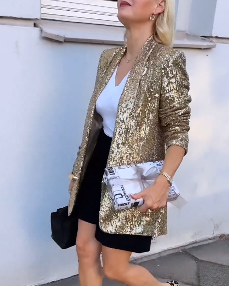 Luxuriöser Paillettenblazer für Damen - Eleganter Look-Gold-S-Luzern Mode