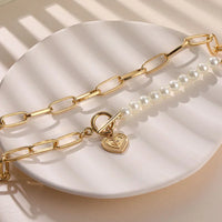 Halskette für Damen | Mit Anhänger | Gold | Perlenakzente | Herz-Luzern Mode