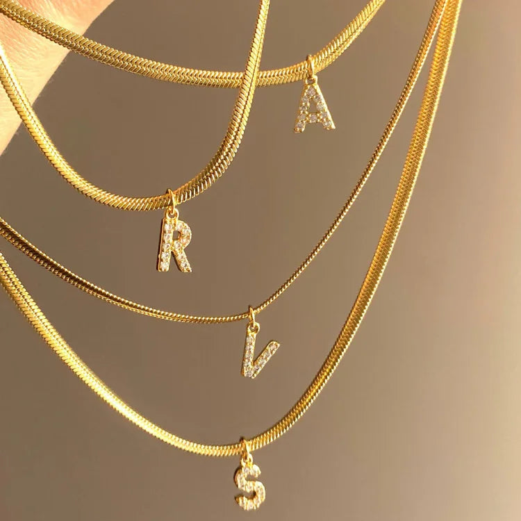 Goldene Buchstaben-Kette | Initialen Persönlich Stilvoll Langlebig Einzigartig-A-Luzern Mode