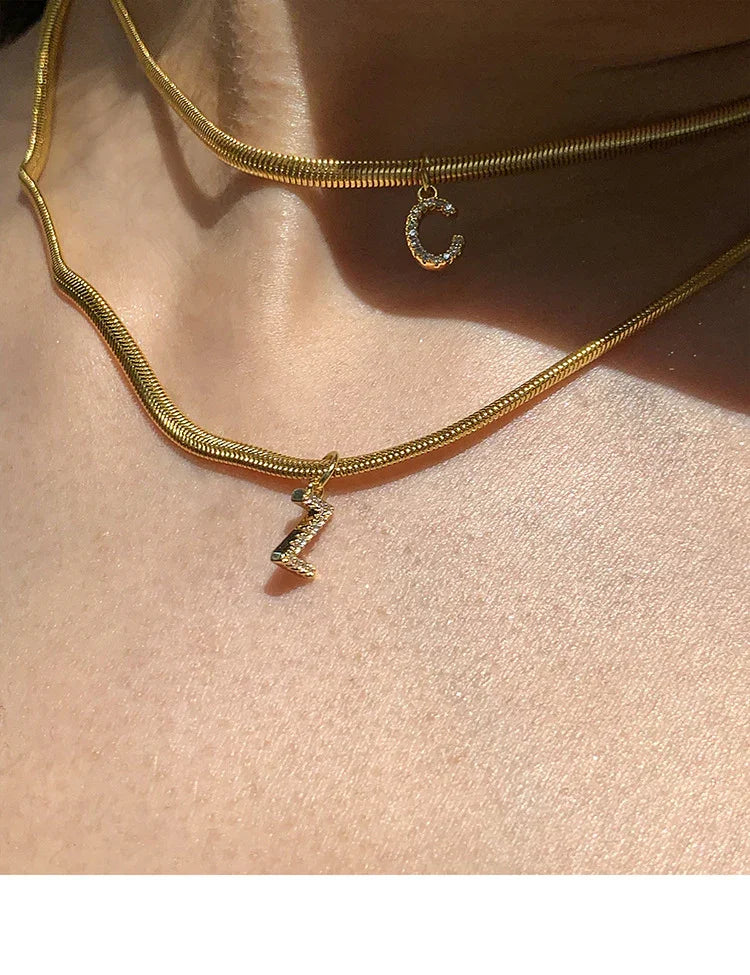 Goldene Buchstaben-Kette | Initialen Persönlich Stilvoll Langlebig Einzigartig-Luzern Mode
