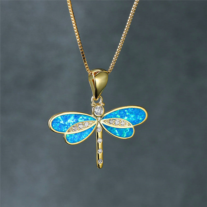 Halskette für Damen | Gold | Libellenanhänger | Opal | Sterling Silber-Luzern Mode