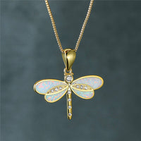 Halskette für Damen | Gold | Libellenanhänger | Opal | Sterling Silber-Luzern Mode