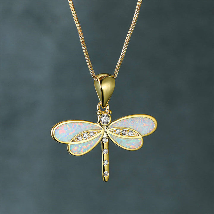 Halskette für Damen | Gold | Libellenanhänger | Opal | Sterling Silber-Luzern Mode