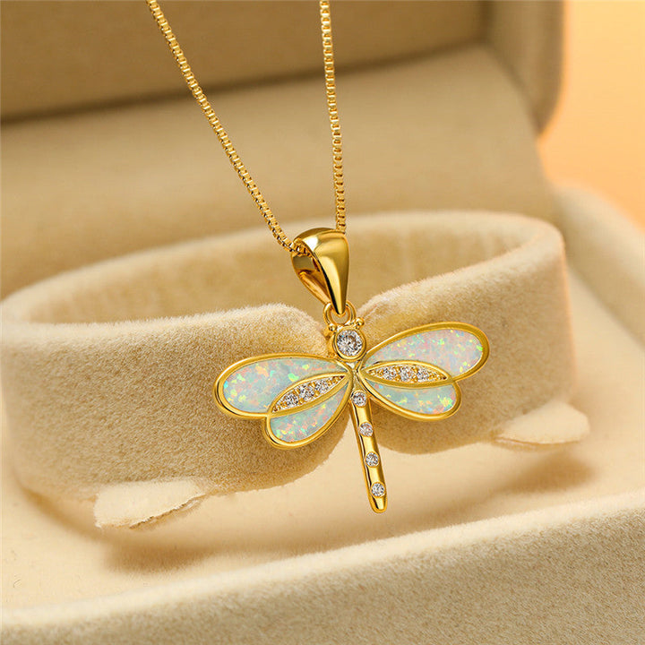 Halskette für Damen | Gold | Libellenanhänger | Opal | Sterling Silber-Luzern Mode