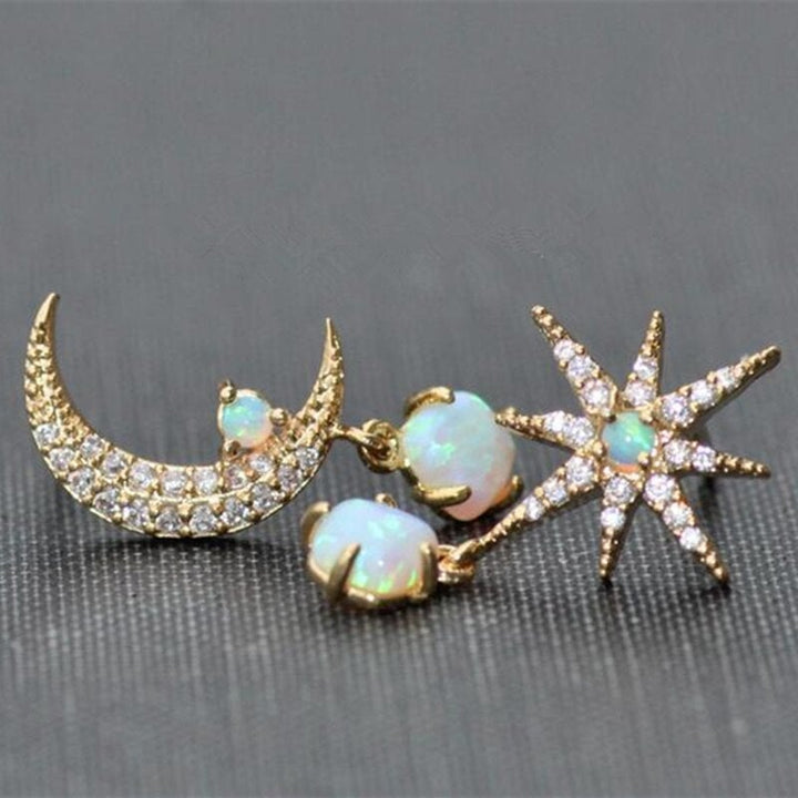 Ohrringe für Damen | Gold | Mond | Stern | Opal | Stilvoll | Elegant-Luzern Mode