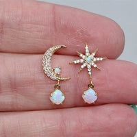 Ohrringe für Damen | Gold | Mond | Stern | Opal | Stilvoll | Elegant-Luzern Mode