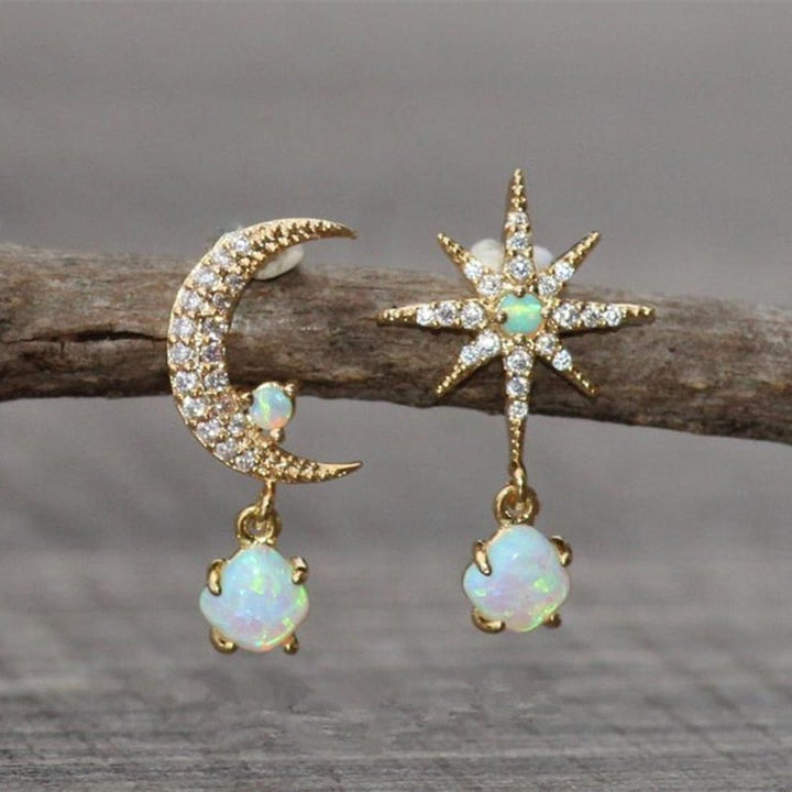 Ohrringe für Damen | Gold | Mond | Stern | Opal | Stilvoll | Elegant-Luzern Mode