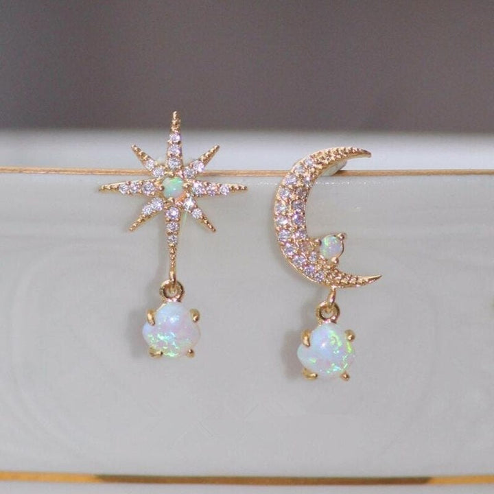 Ohrringe für Damen | Gold | Mond | Stern | Opal | Stilvoll | Elegant-Luzern Mode