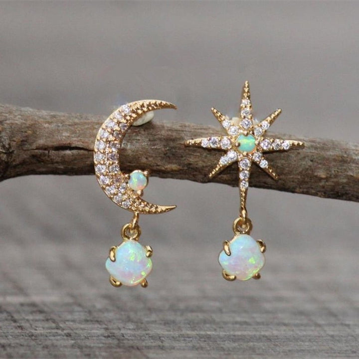 Ohrringe für Damen | Gold | Mond | Stern | Opal | Stilvoll | Elegant-Luzern Mode