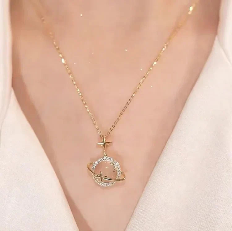 Goldene Kette | Planeten-Anhänger Stilvoll Langlebig Modern Vielseitig-Luzern Mode