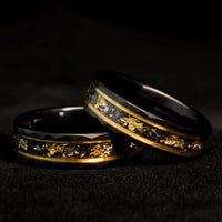 Herrenring | Schwarz | Goldenes Blatt | Meteorit | Wolfram | Robust-Luzern Mode