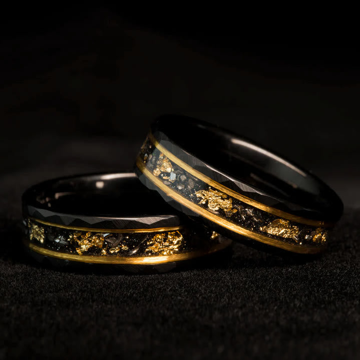 Herrenring | Schwarz | Goldenes Blatt | Meteorit | Wolfram | Robust-Luzern Mode