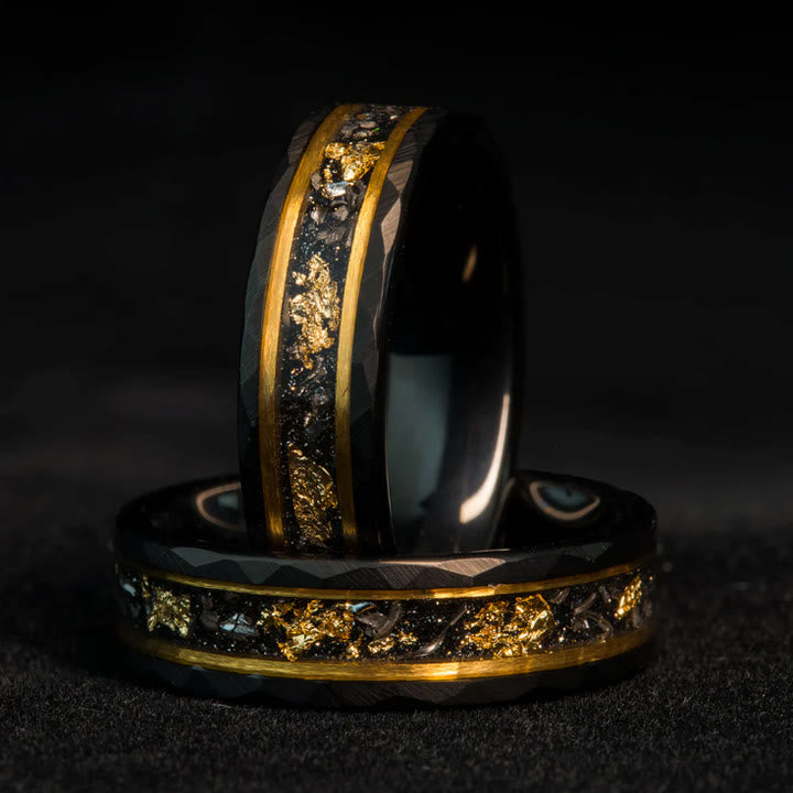Herrenring | Schwarz | Goldenes Blatt | Meteorit | Wolfram | Robust-Luzern Mode