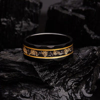 Herrenring | Schwarz | Goldenes Blatt | Meteorit | Wolfram | Robust-Luzern Mode