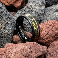Herrenring | Schwarz | Goldenes Blatt | Meteorit | Wolfram | Robust-Luzern Mode