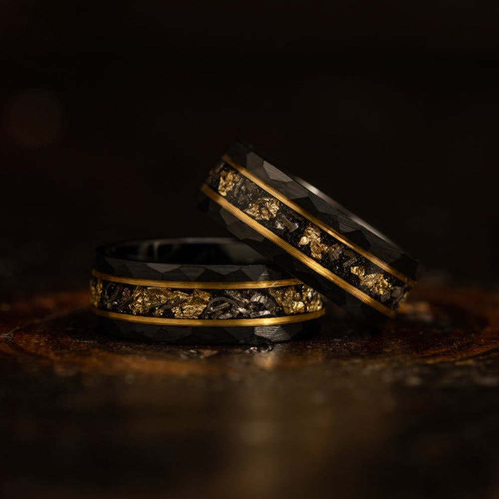 Herrenring | Schwarz | Goldenes Blatt | Meteorit | Wolfram | Robust-49mm-Luzern Mode