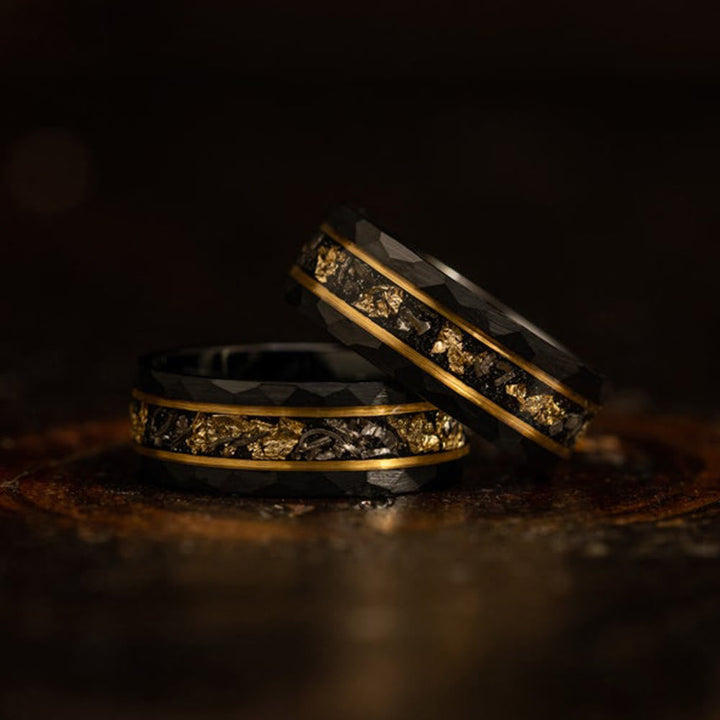 Herrenring | Schwarz | Goldenes Blatt | Meteorit | Wolfram | Robust-49mm-Luzern Mode